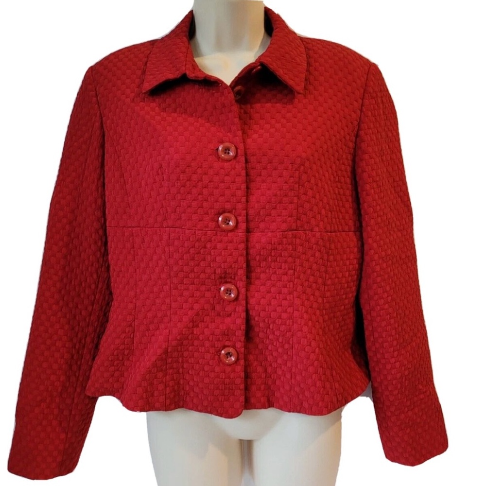 LOUBEN Red Textured Career Button Jacket Blazer Size 12 Canada Women's Suit